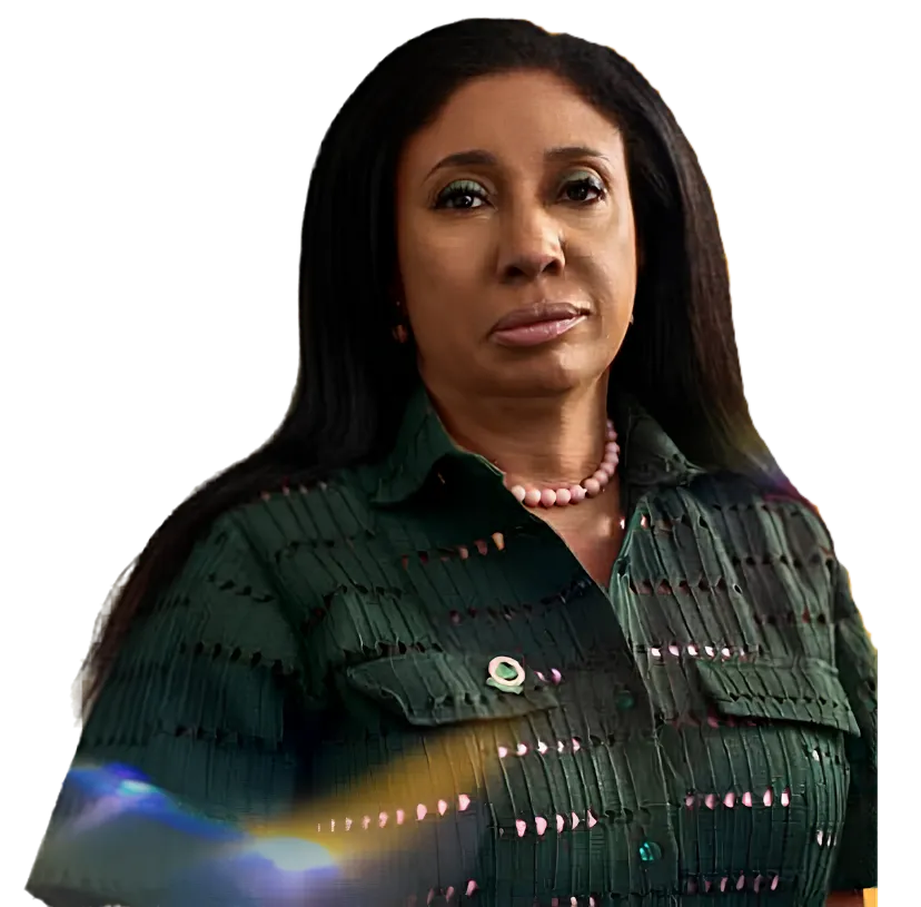 Portrait of Dr. Ayesha Akinkugbe in a pearl necklace and dark green shirt.