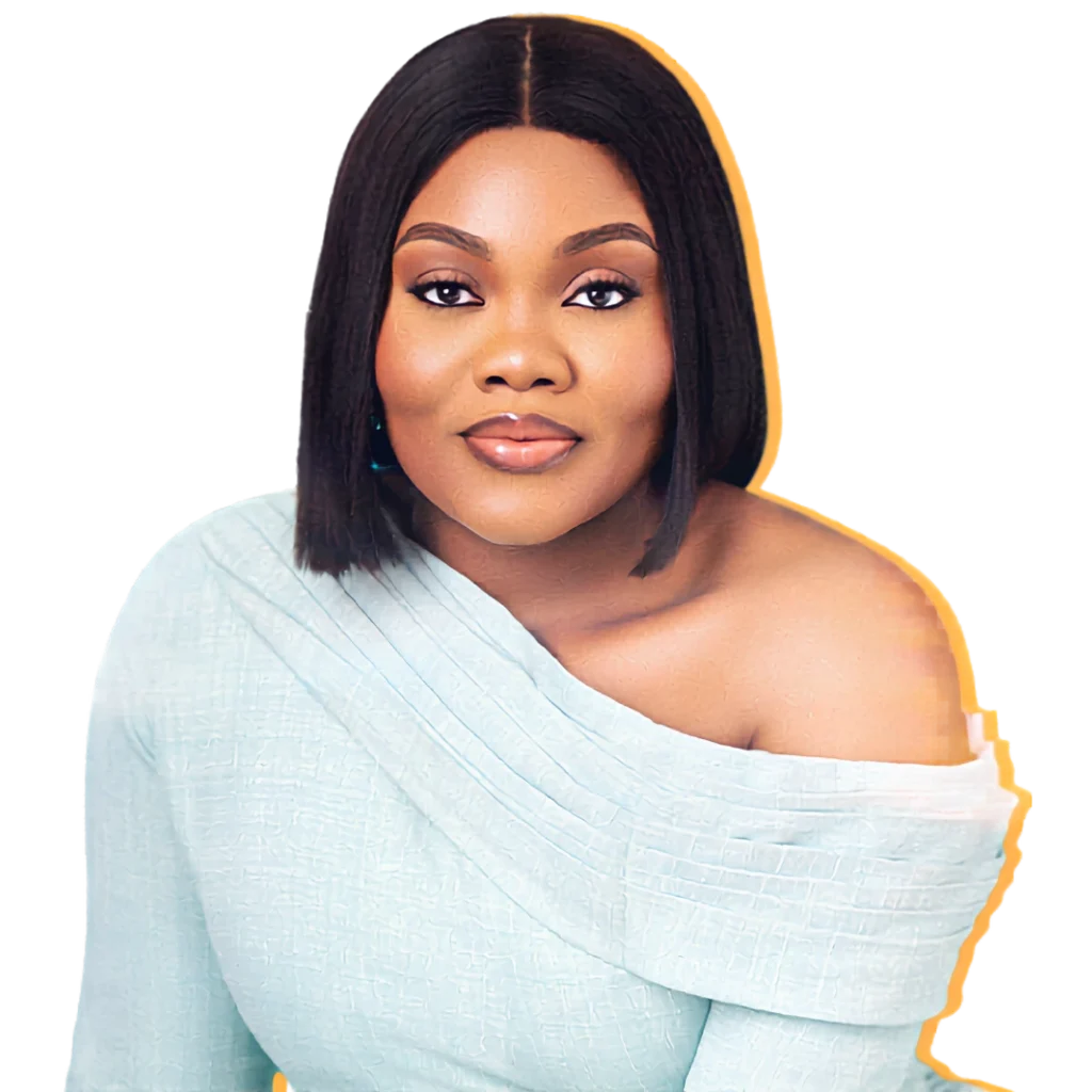 Stylized portrait of Dr. Chidinma Akpa in a light blue off-shoulder top.